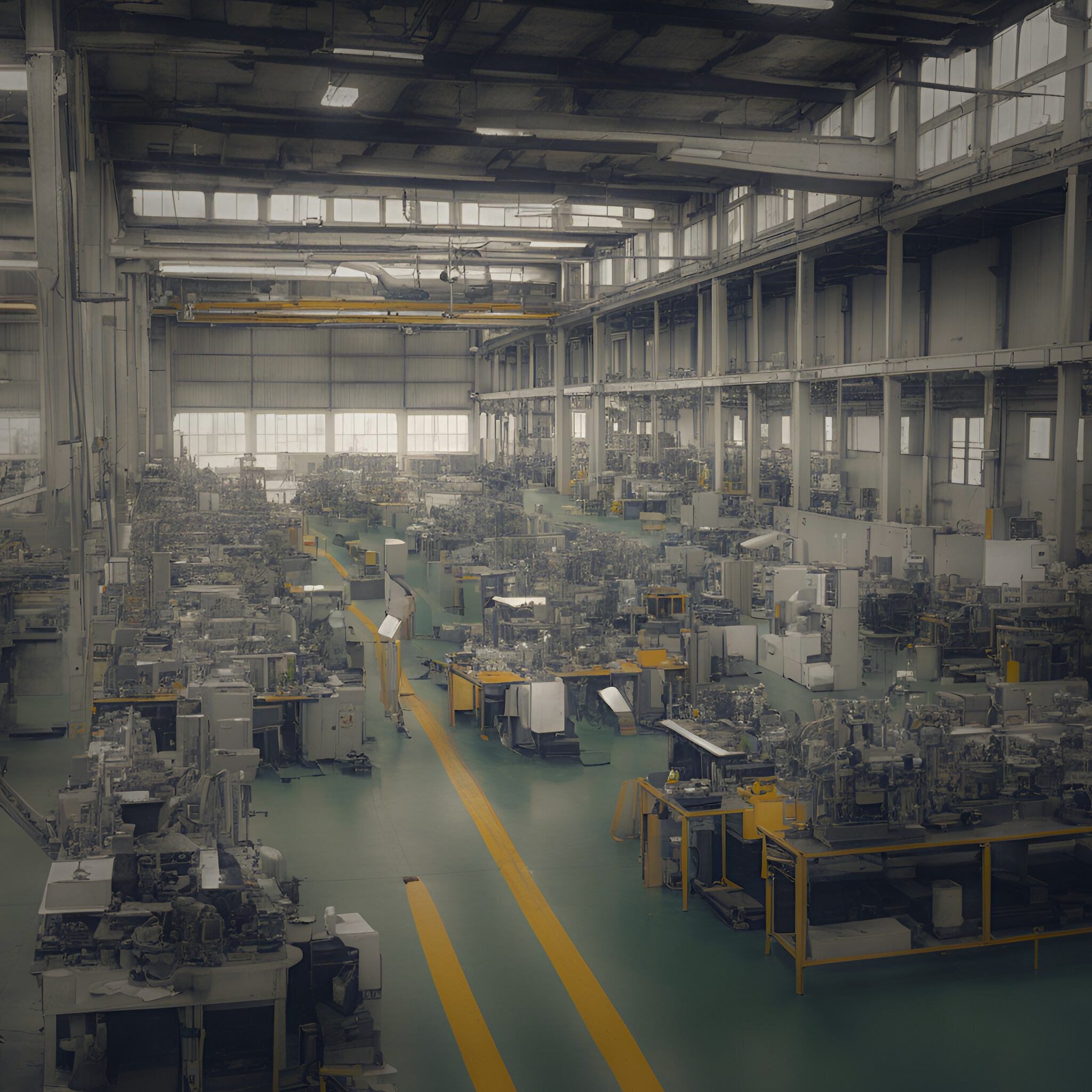 an industrial factory with lots of machines, assembly plant